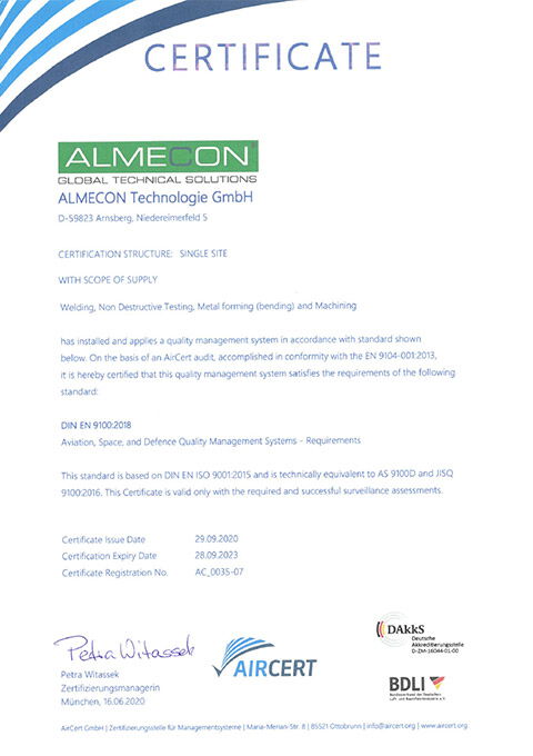 Successfully passed recertification audit according to EN 9100: 2018