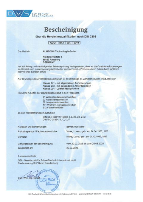 GSI SLV Herstellerspezifikation nach DIN 2303 