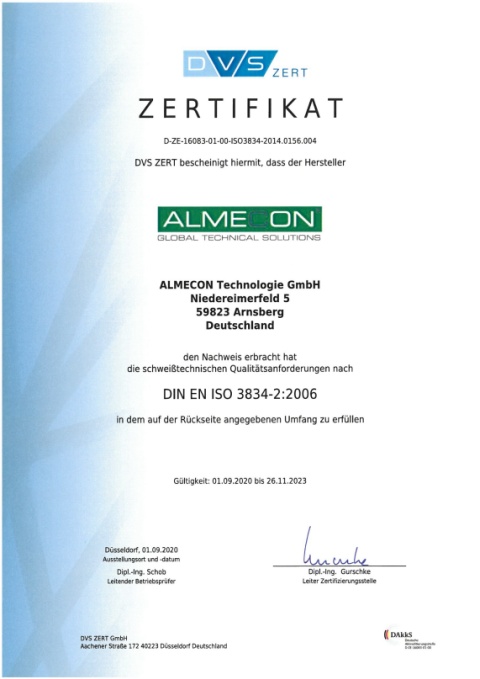 Zertifikate - ALMECON Technologie GmbH